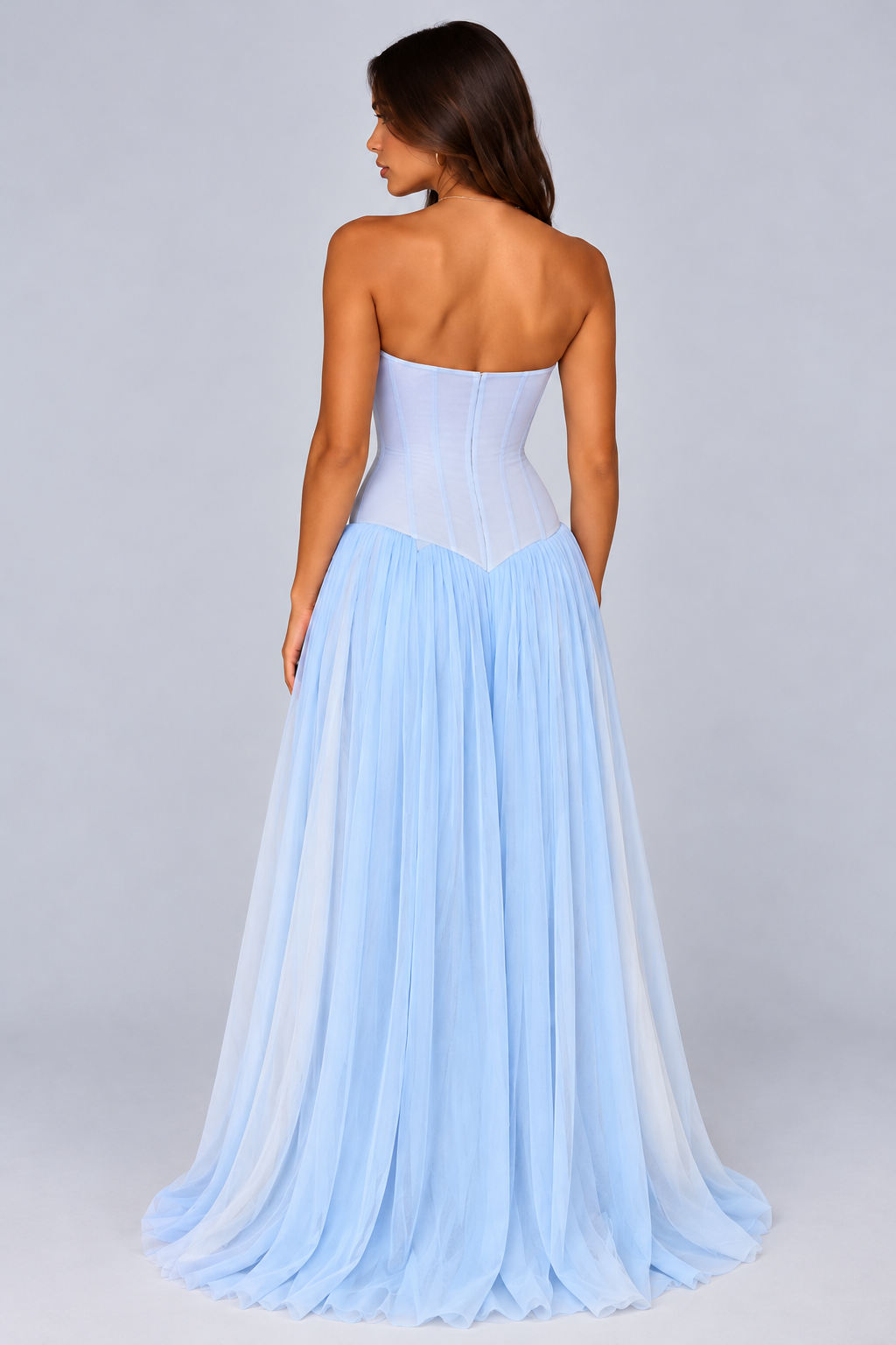 KAYO | ROBE LONGUE CORSET BLEU CÉLESTE