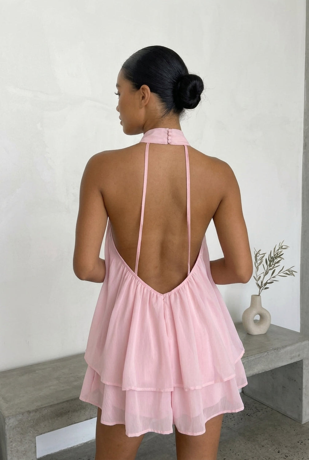 KAYO | SLEEVELESS HALTER NECK TIE-STRAP DRESS