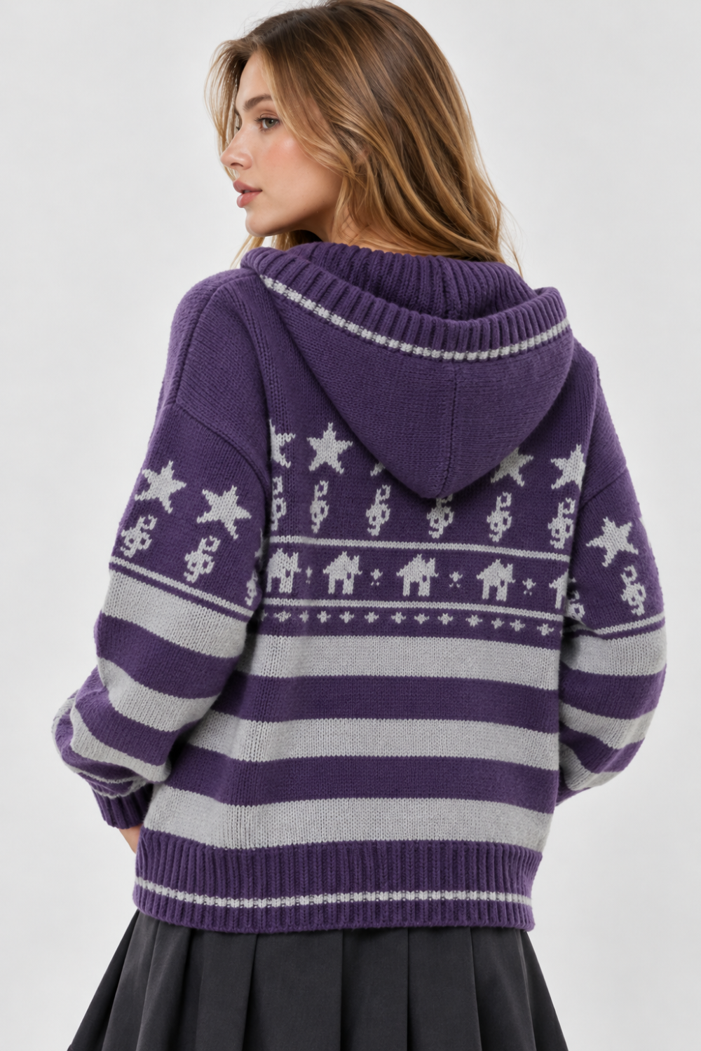 KAYO | JACQUARD KNIT HOODED CARDIGAN