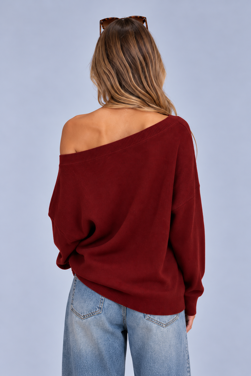 KAYO | BURGUNDY OFF-SHOULDER SWEATER