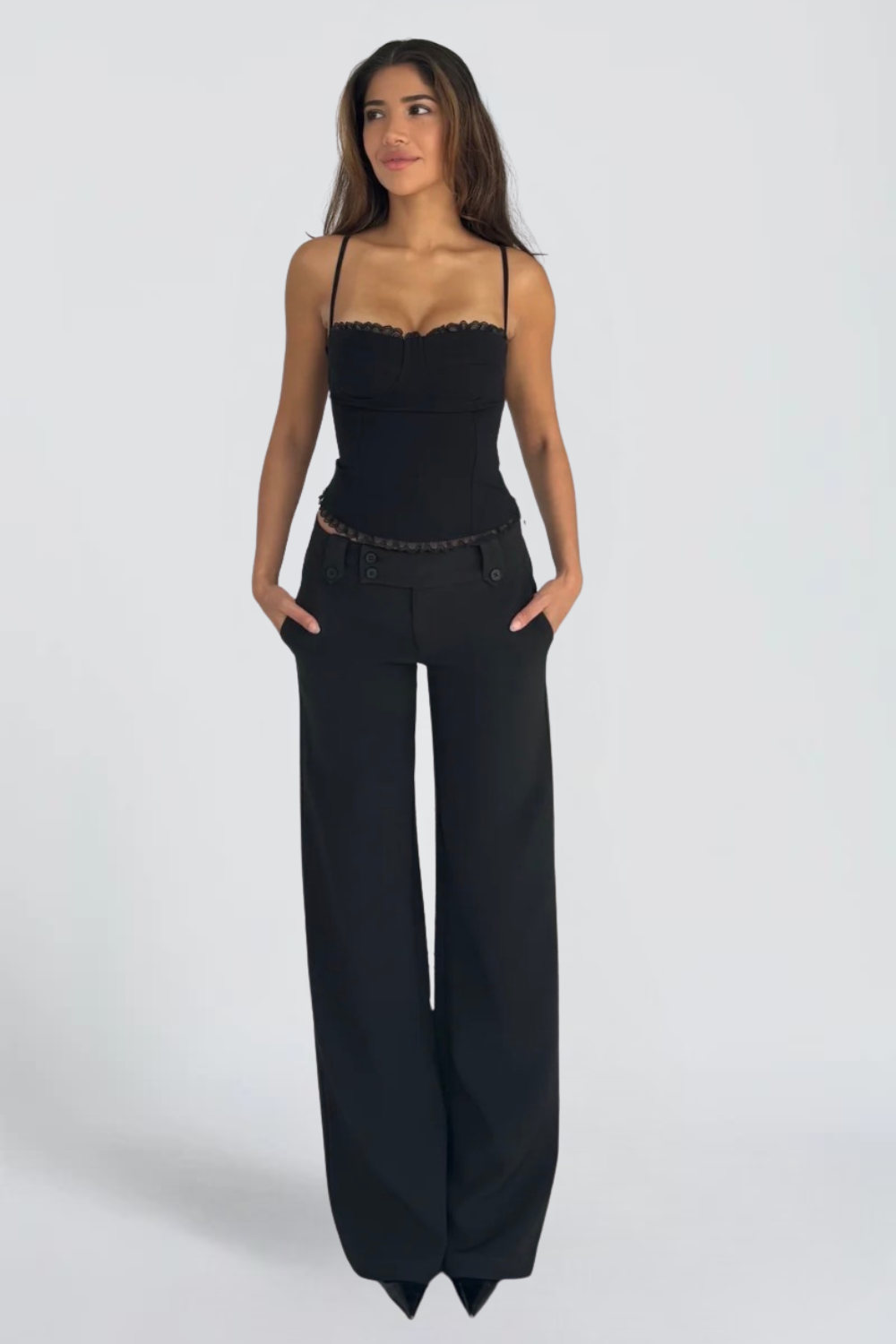 KAYO | BLACK LACE-TRIMMED CAMI CORSET