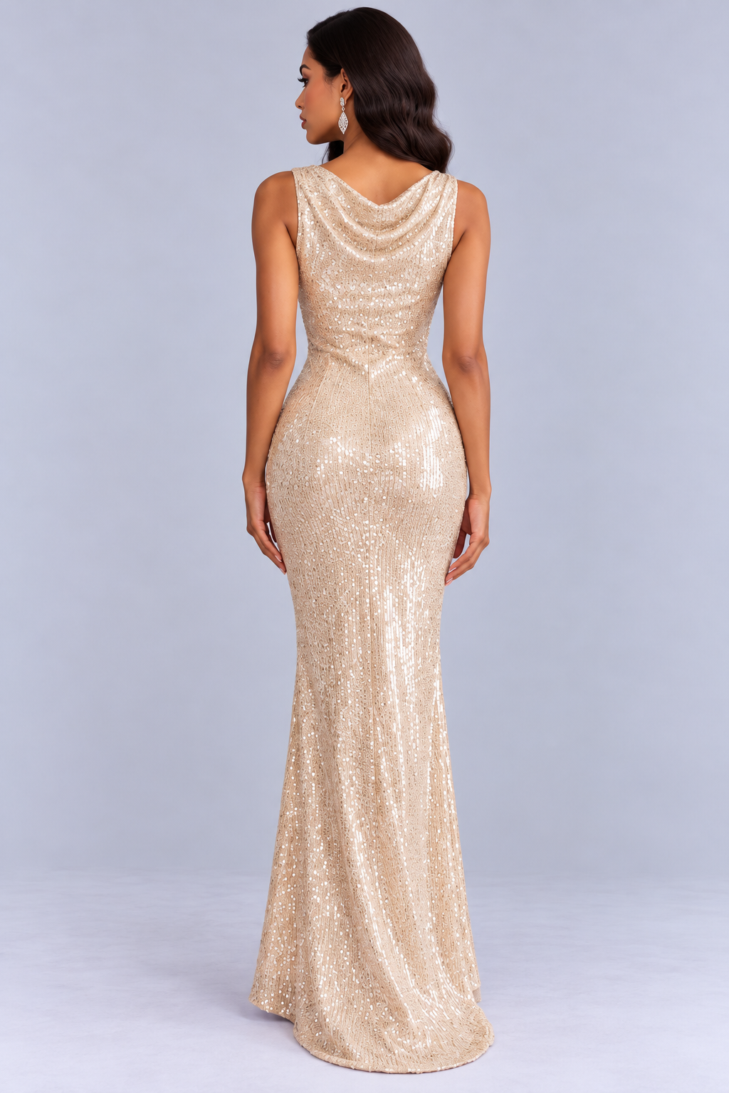 KAYO | ROBE SIRÈNE À SEQUINS CHAMPAGNE