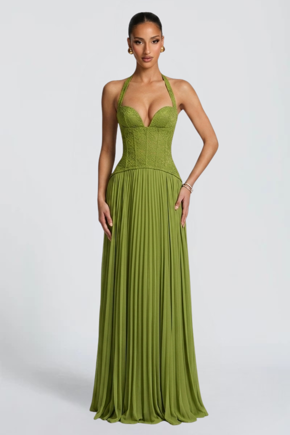 alina khaki plunge maxi dress Alena 3y Colors Available Inseam:Long-33