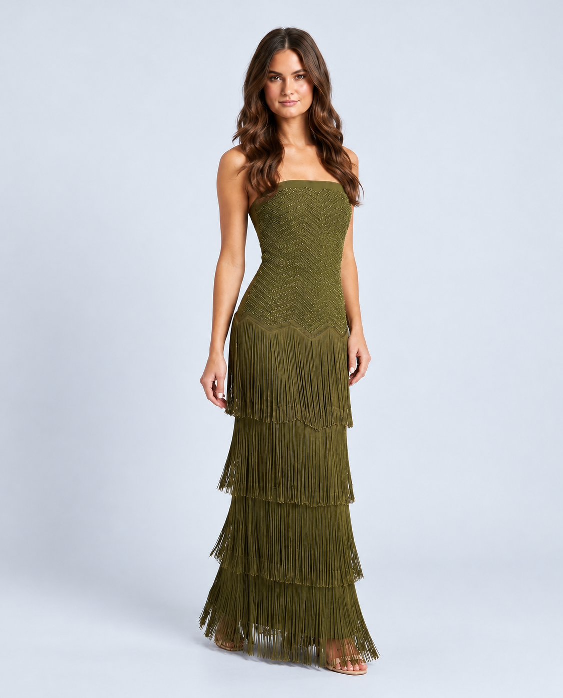 KAYO | ROBE MI-LONGUE BUSTIER À FRANGES ÉTAGÉES