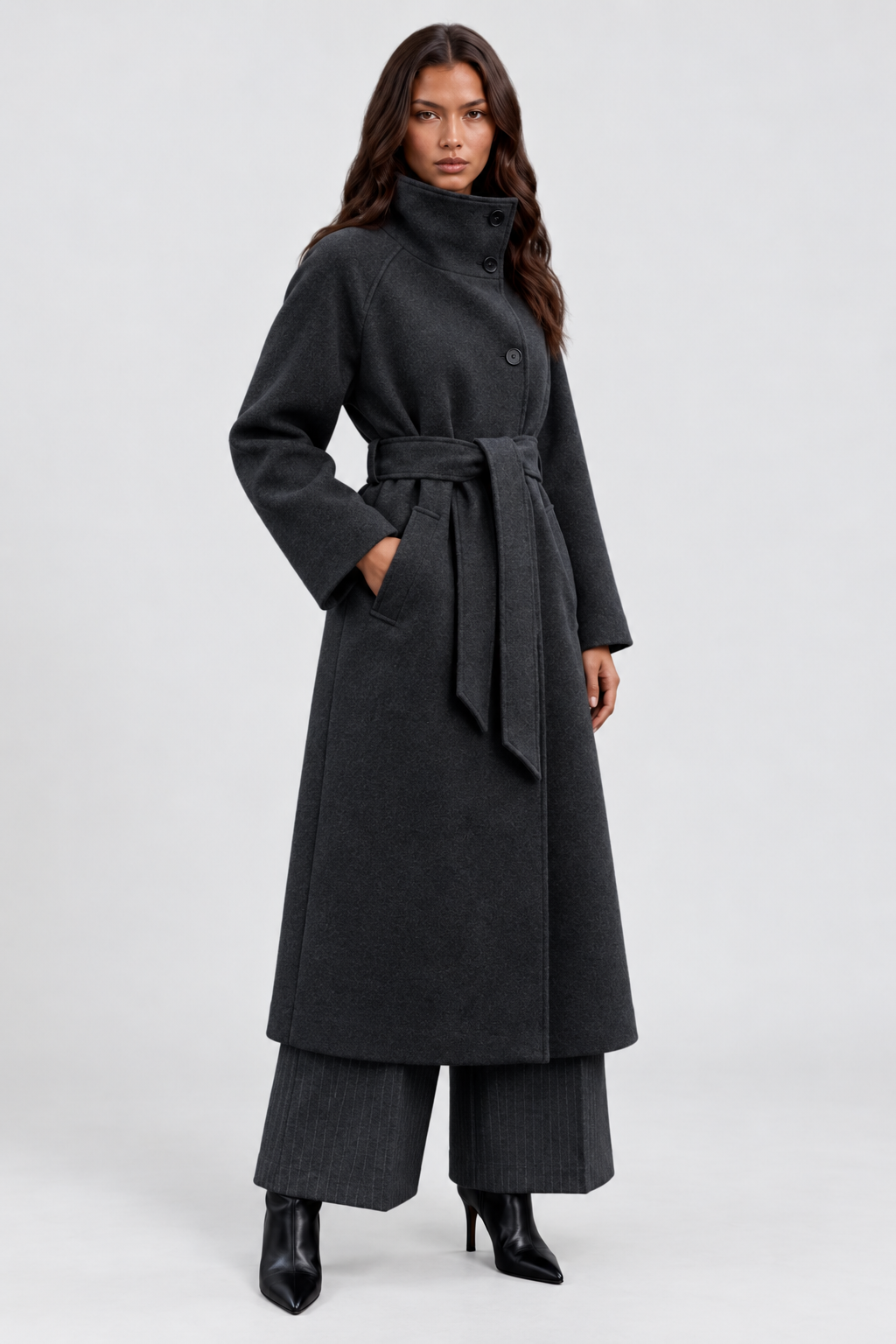 KAYO | LANGER WOLLMANTEL MIT GÜRTEL