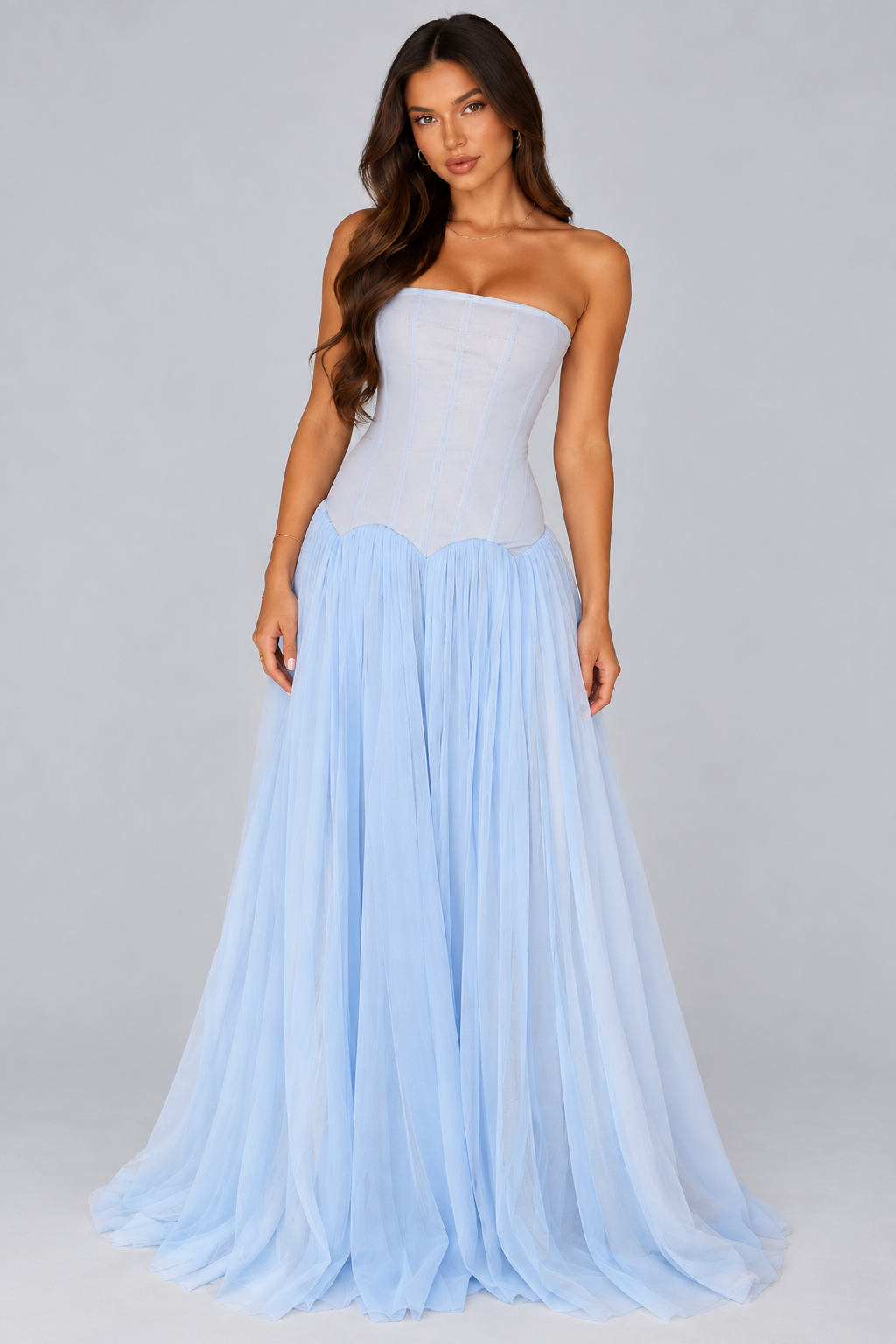 KAYO | ROBE LONGUE CORSET BLEU CÉLESTE