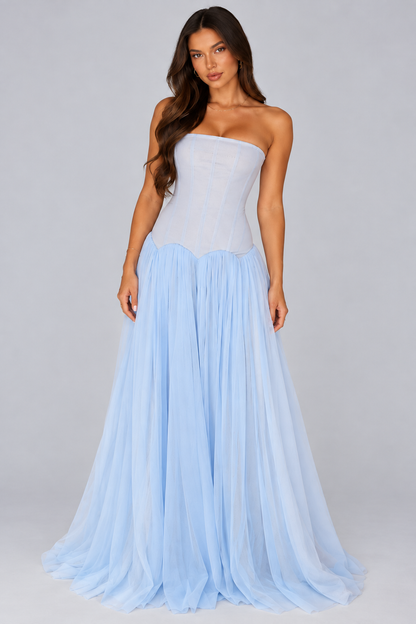 KAYO | ROBE LONGUE CORSET BLEU CÉLESTE