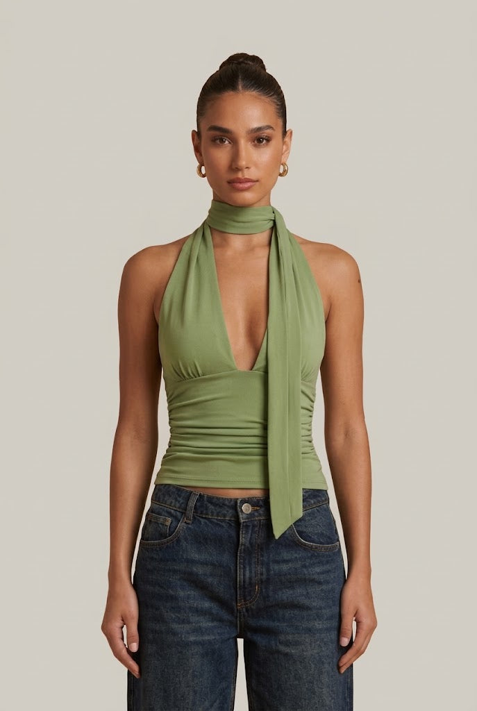 KAYO | SAGE GREEN HALTER TOP