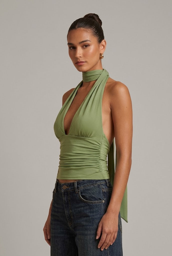 KAYO | SAGE GREEN HALTER TOP