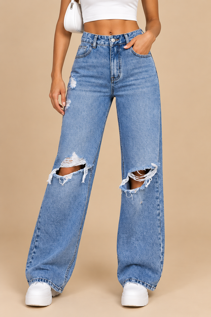 KAYO | DISTRESSED WIDE-LEG JEANS