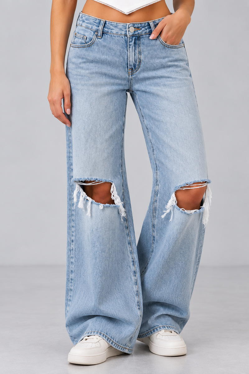 KAYO | JEANS STRAPPATI A GAMBA LARGA