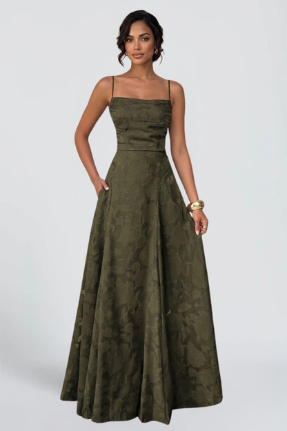 KAYO | ROBE LONGUE OLIVE FLEURIE