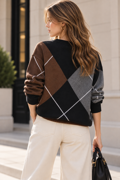 KAYO | RETRO DIAMOND PATTERN LOOSE KNIT SWEATER