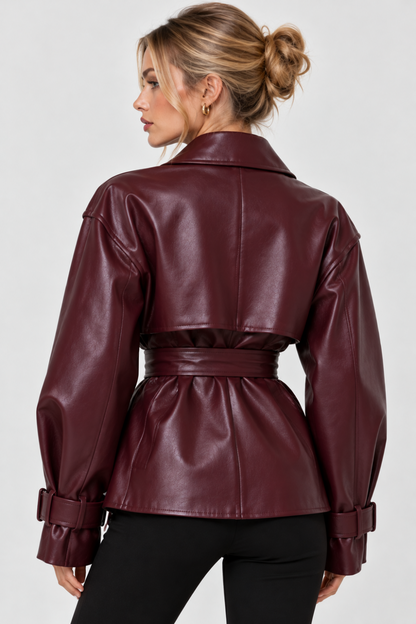 KAYO | WAIST-CINCHING PU LEATHER BELTED JACKET