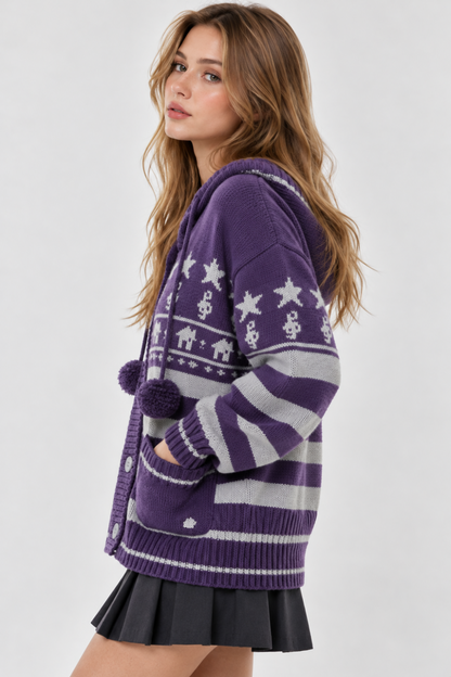 KAYO | JACQUARD KNIT HOODED CARDIGAN