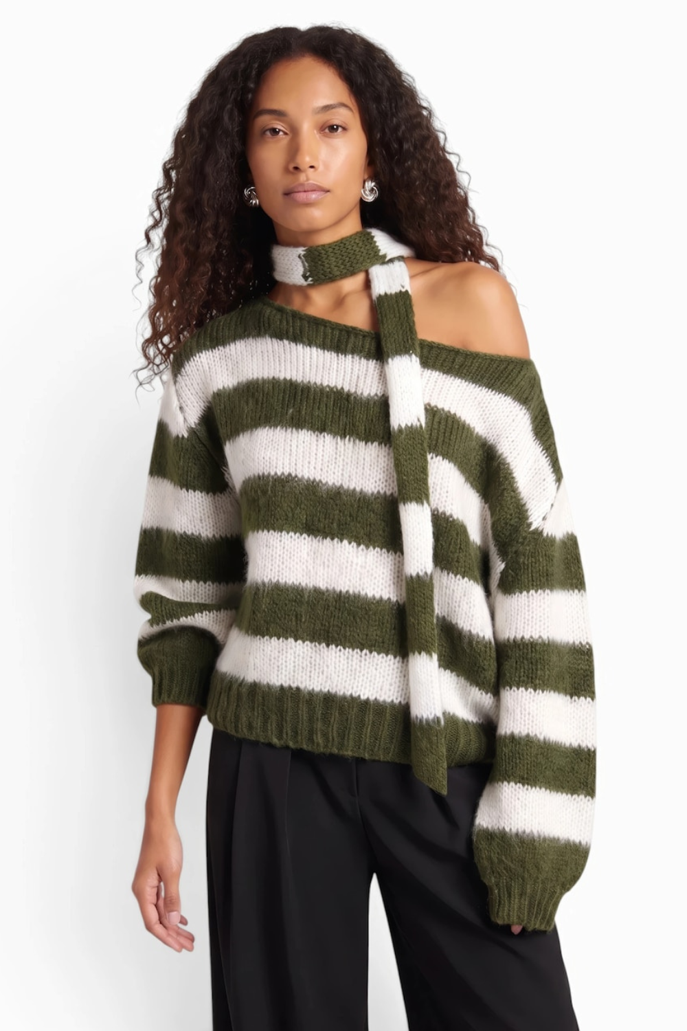 KAYO | MILLANE GREEN STRIPED SCARF SWEATER