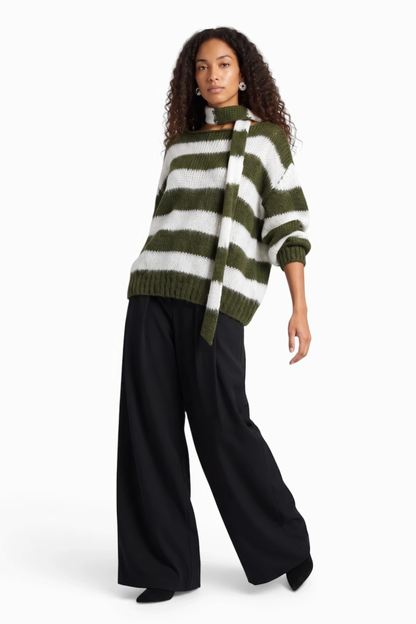 KAYO | MILLANE GREEN STRIPED SCARF SWEATER