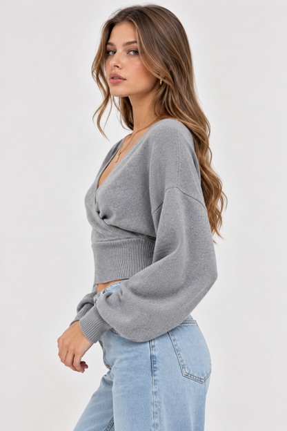 KAYO | V-NECK OPEN-BACK TIE KNIT SWEATER