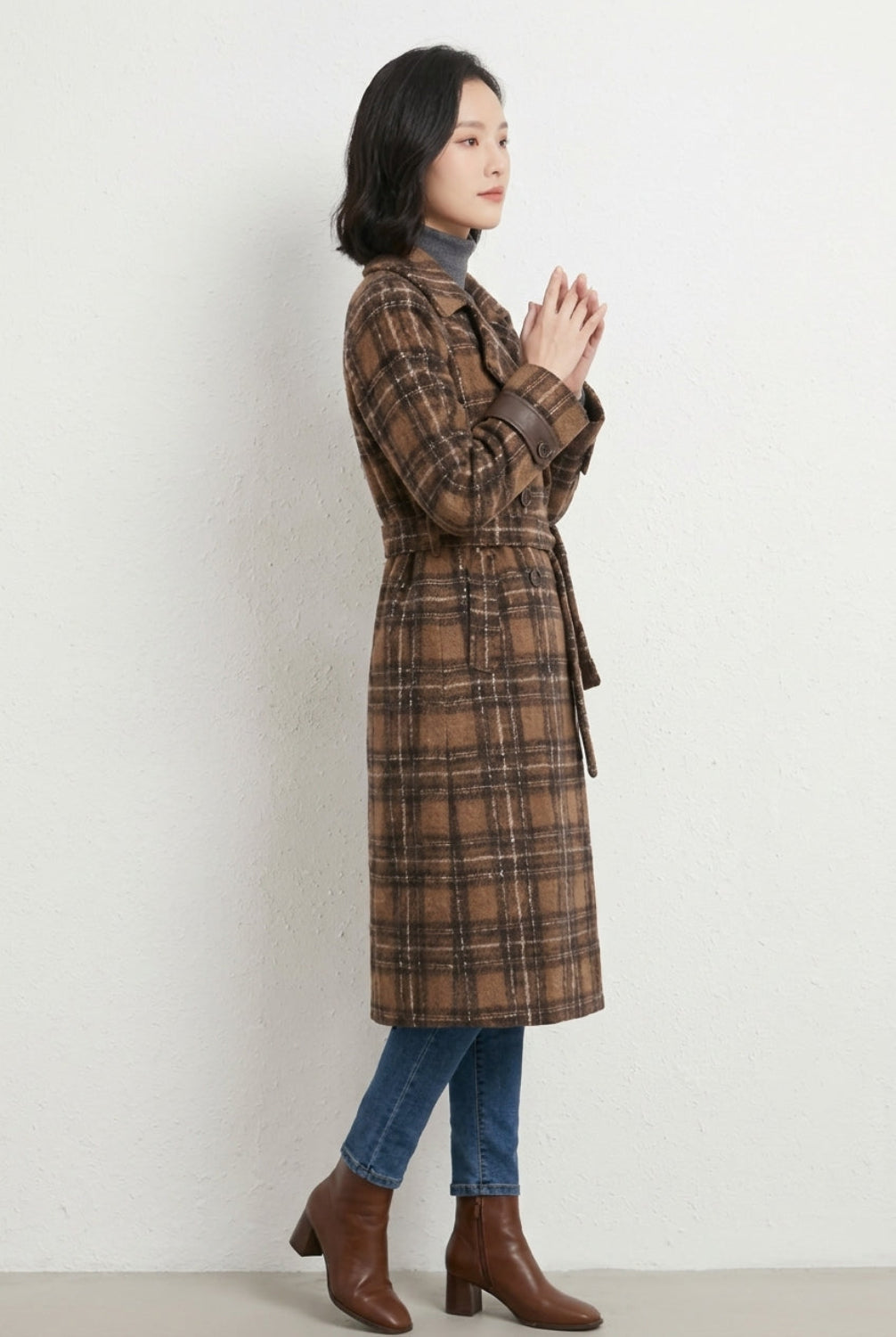 KAYO | PLAID WOOL CHECKERED TRENCH COAT