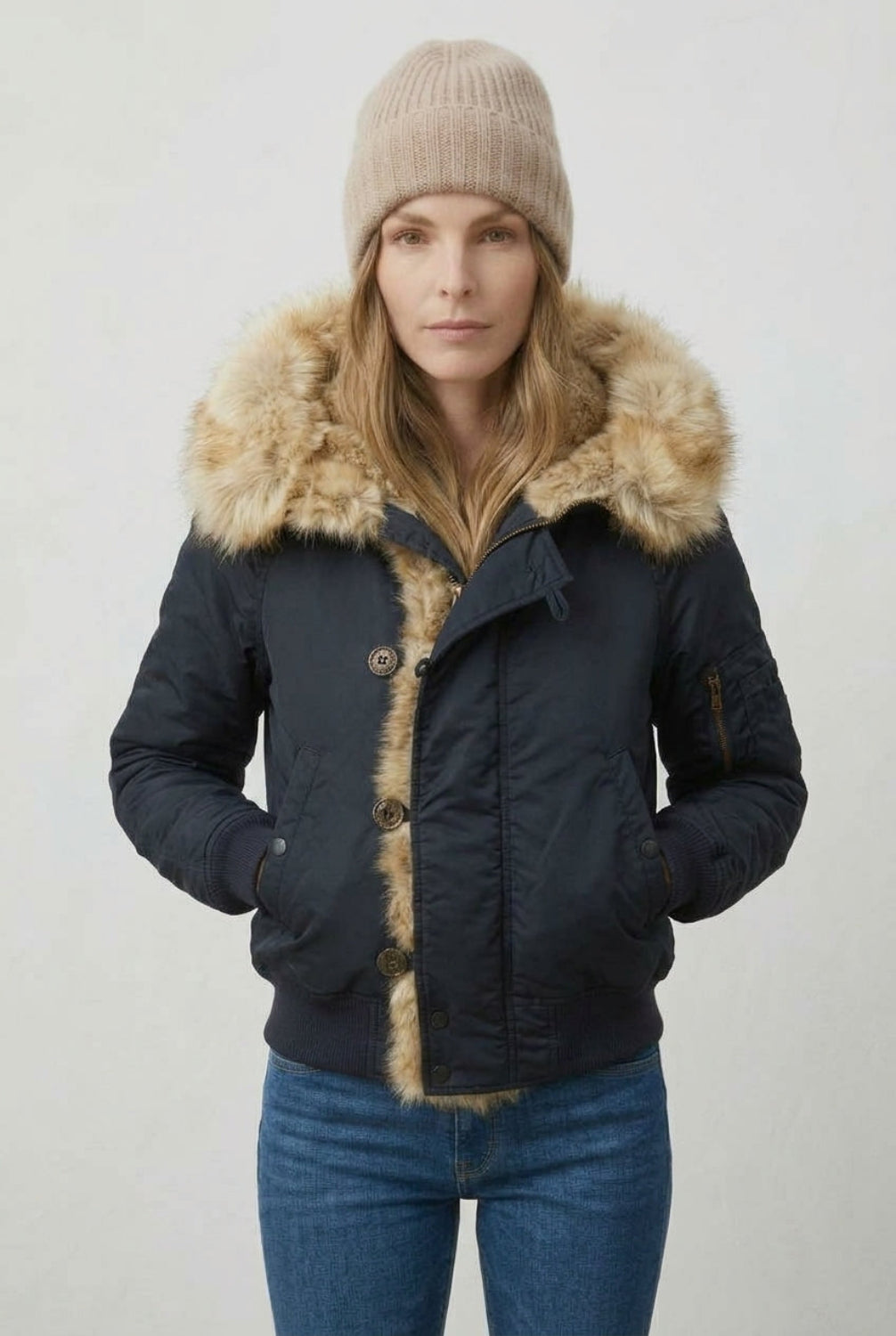 KAYO | HOODED FUR COLLAR BOMBER JACKET