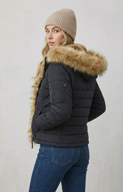 KAYO | HOODED FUR COLLAR BOMBER JACKET