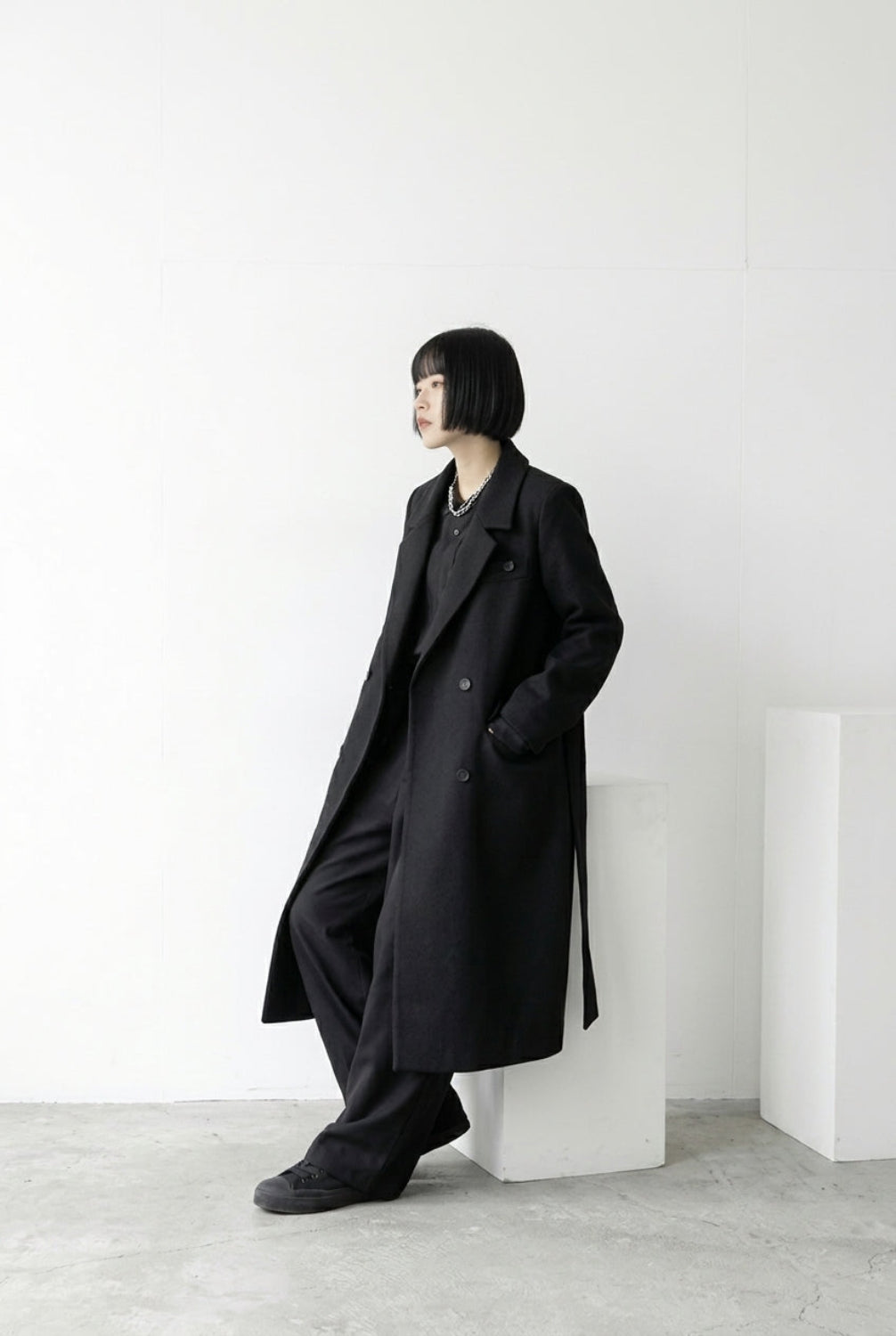 KAYO | BLACK DOUBLE-BREASTED TRENCH COAT