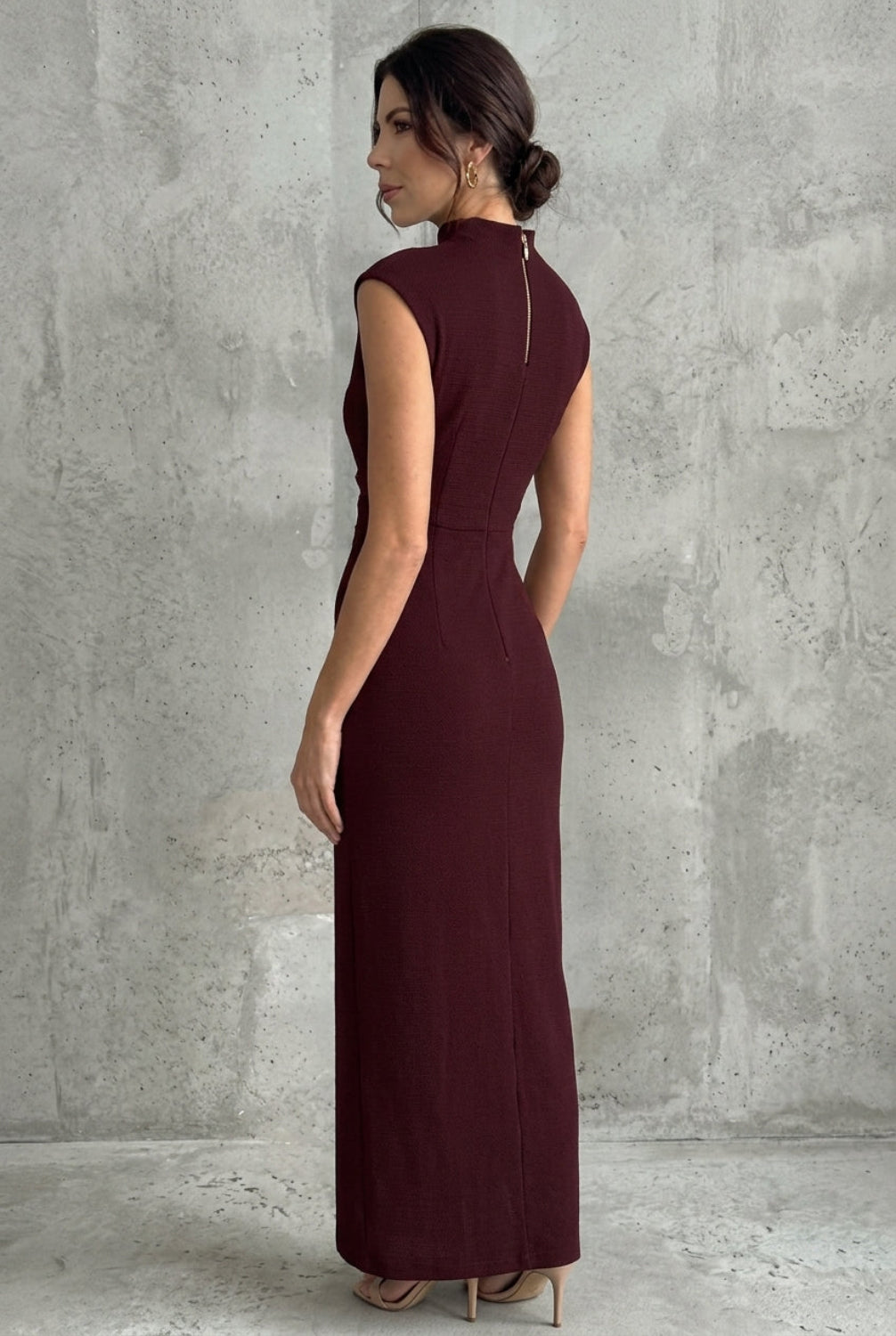 KAYO | DRAPED HIGH-NECK MIDI DRESS