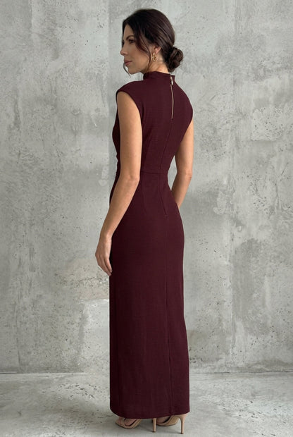 KAYO | DRAPED HIGH-NECK MIDI DRESS