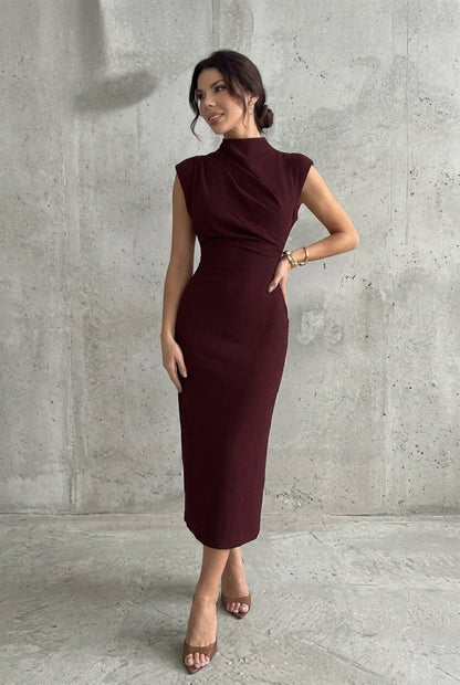 KAYO | DRAPED HIGH-NECK MIDI DRESS
