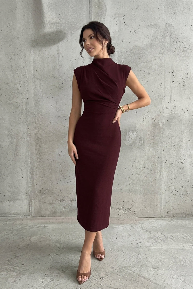 KAYO | ABITO MIDI DRAPPEGGIATO CON COLLO ALTO
