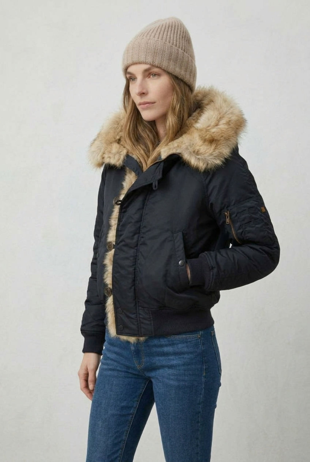 KAYO | HOODED FUR COLLAR BOMBER JACKET