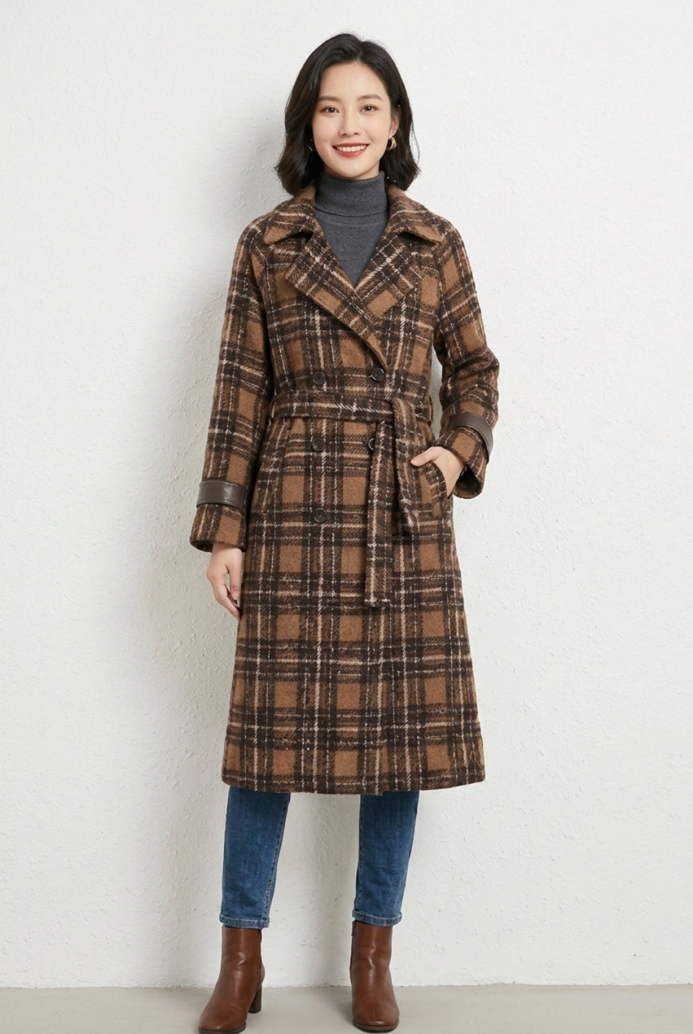 KAYO | PLAID WOOL CHECKERED TRENCH COAT
