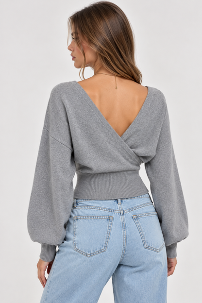 KAYO | V-NECK OPEN-BACK TIE KNIT SWEATER