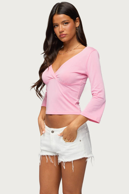 KAYO | TOP ROSE COL V À MANCHES LONGUES