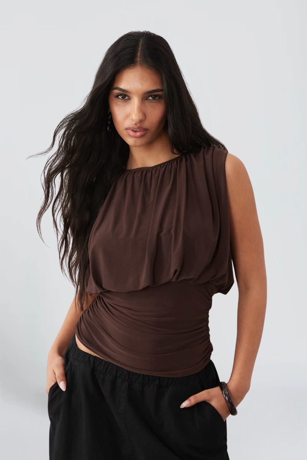 KAYO | DRAPED BROWN TOP