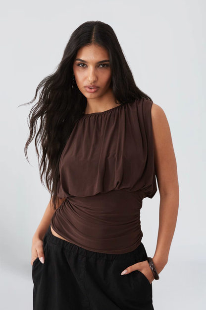 KAYO | DRAPED BROWN TOP