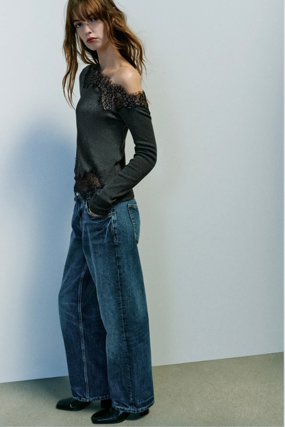 KAYO | LONG SLEEVE ASYMMETRIC LACE TOP