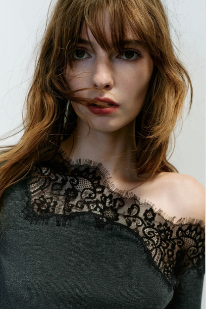 KAYO | LONG SLEEVE ASYMMETRIC LACE TOP