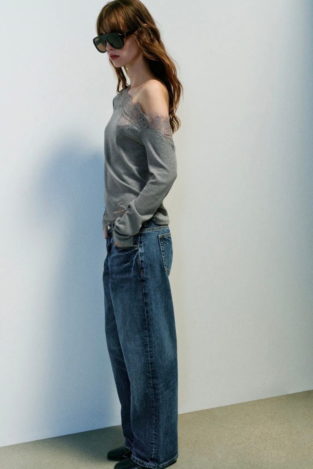 KAYO | LONG SLEEVE ASYMMETRIC LACE TOP