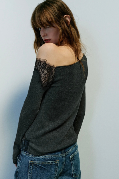 KAYO | LONG SLEEVE ASYMMETRIC LACE TOP