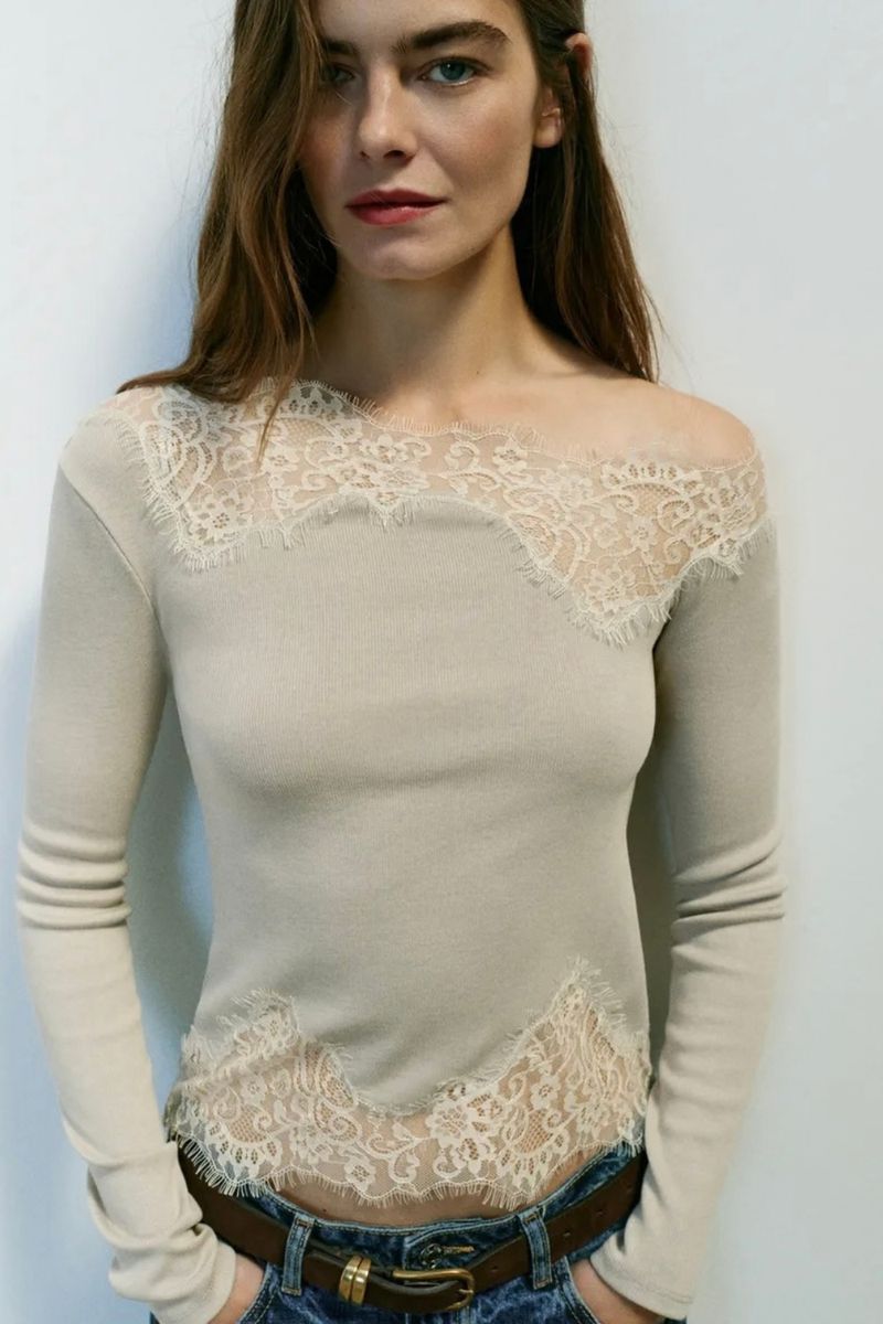 KAYO | LONG SLEEVE ASYMMETRIC LACE TOP