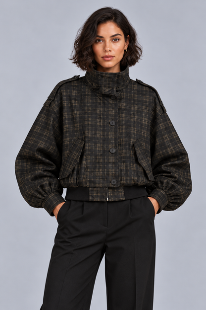 KAYO |DARK PLAID BOMBER JACKET