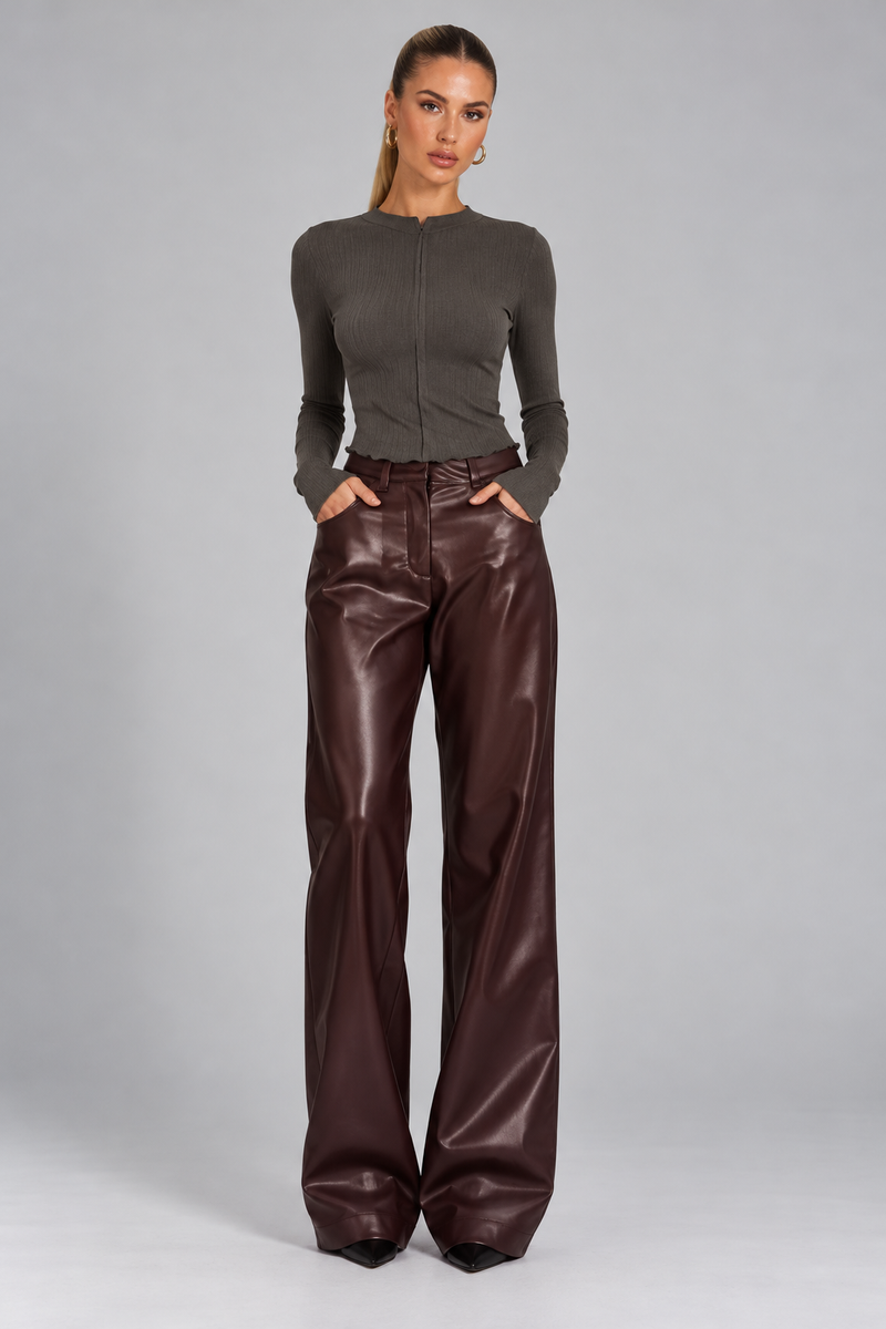 KAYO | FAUX LETHER WIDE-LEG PANTS