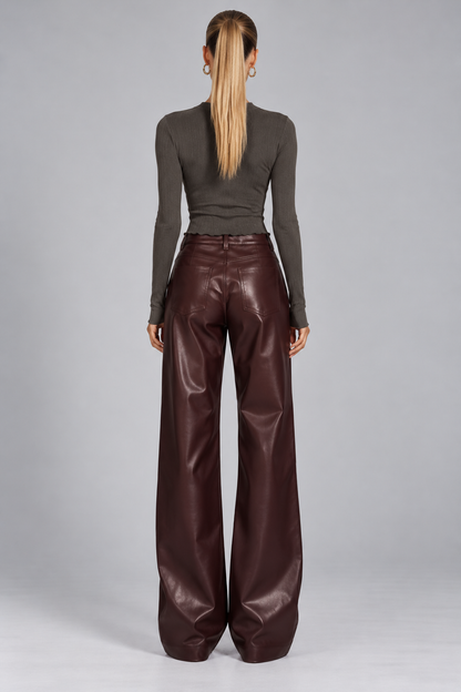 KAYO | FAUX LETHER WIDE-LEG PANTS