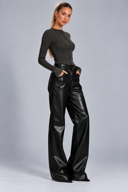 KAYO | FAUX LETHER WIDE-LEG PANTS