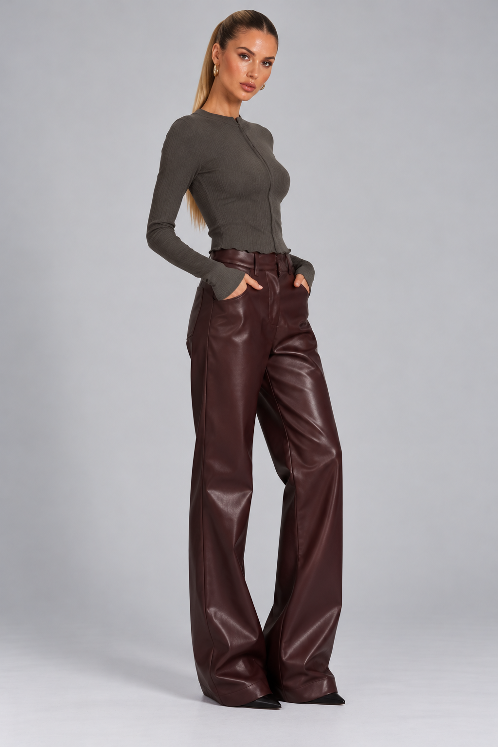 KAYO | FAUX LETHER WIDE-LEG PANTS