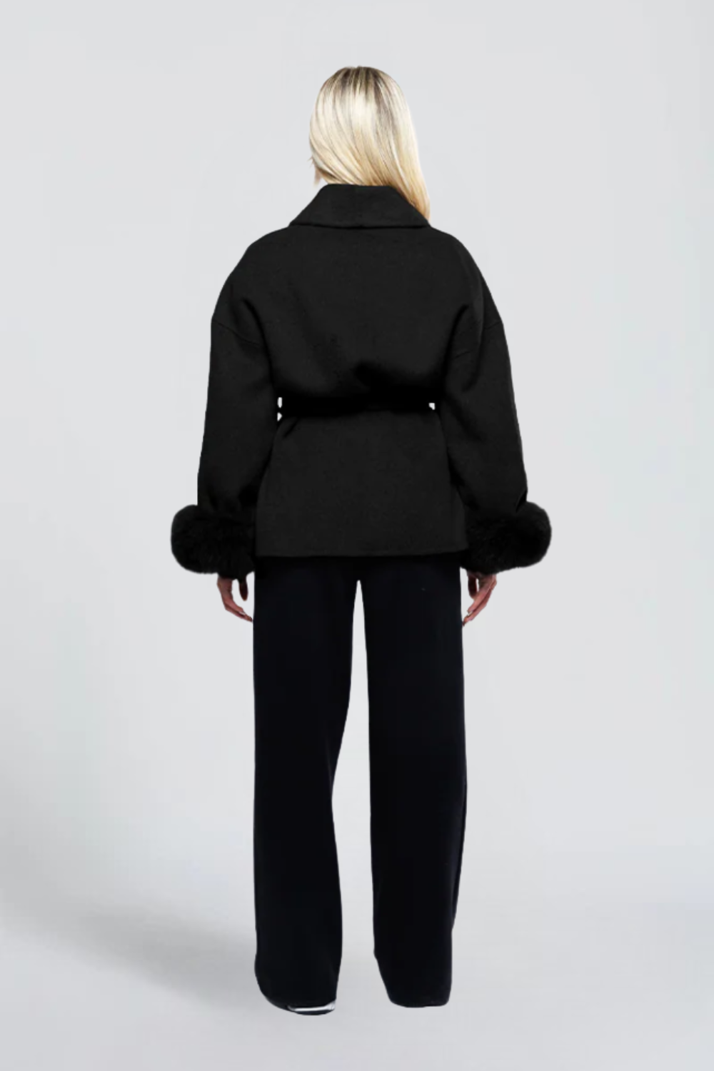 KAYO | BELTED WRAP JACKET WITH FAUX-FUR CUFFS