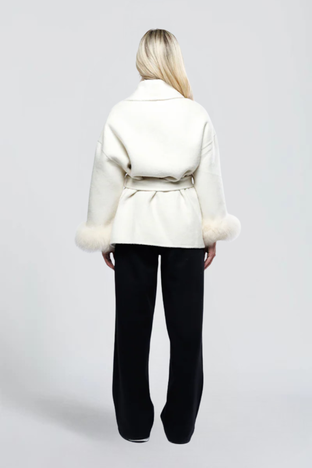 KAYO | BELTED WRAP JACKET WITH FAUX-FUR CUFFS