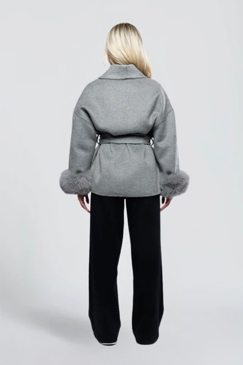 KAYO | BELTED WRAP JACKET WITH FAUX-FUR CUFFS