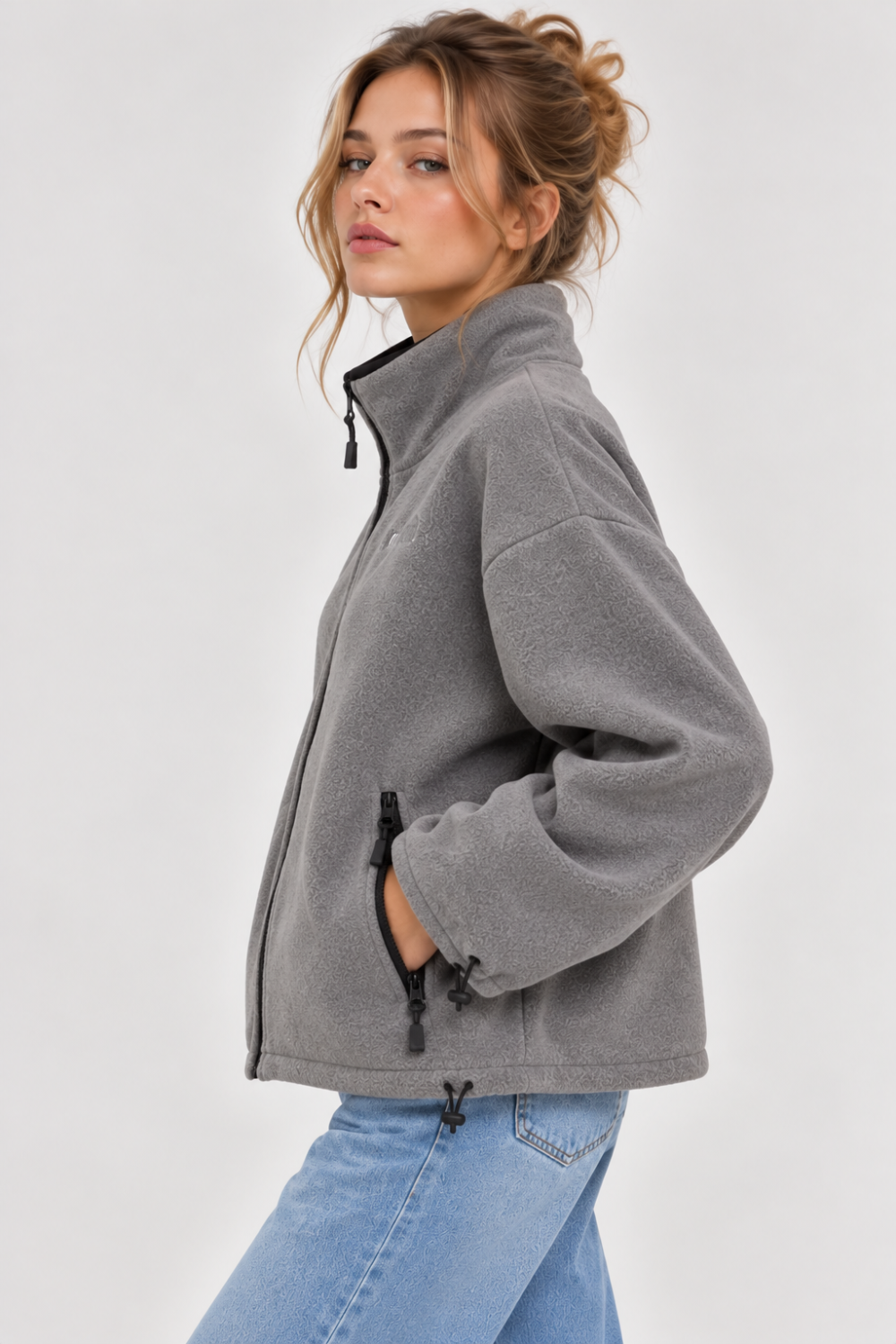 KAYO | MIAO JIA EMBROIDERED LOGO GRAY FLEECE JACKET